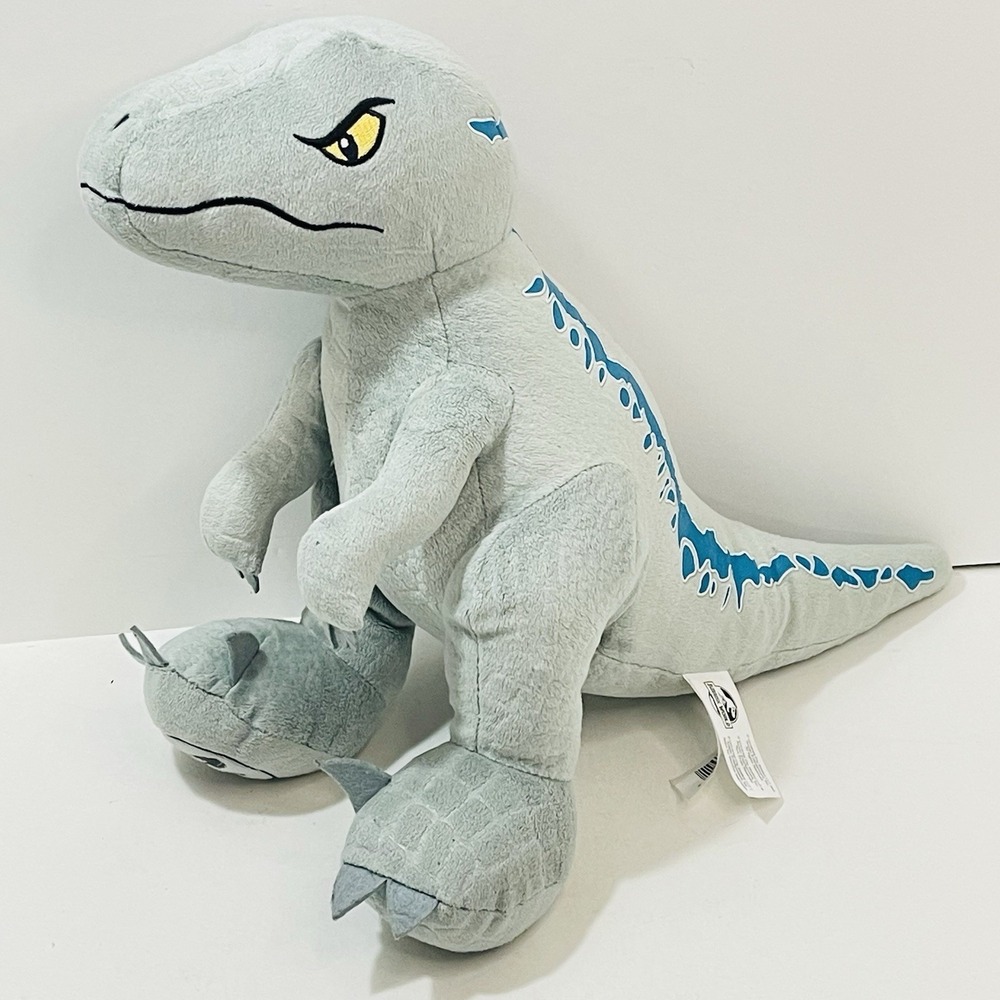 Universal City Jurassic World Blue Velociraptor Plush Stuffed Dinosaur Grey Blue